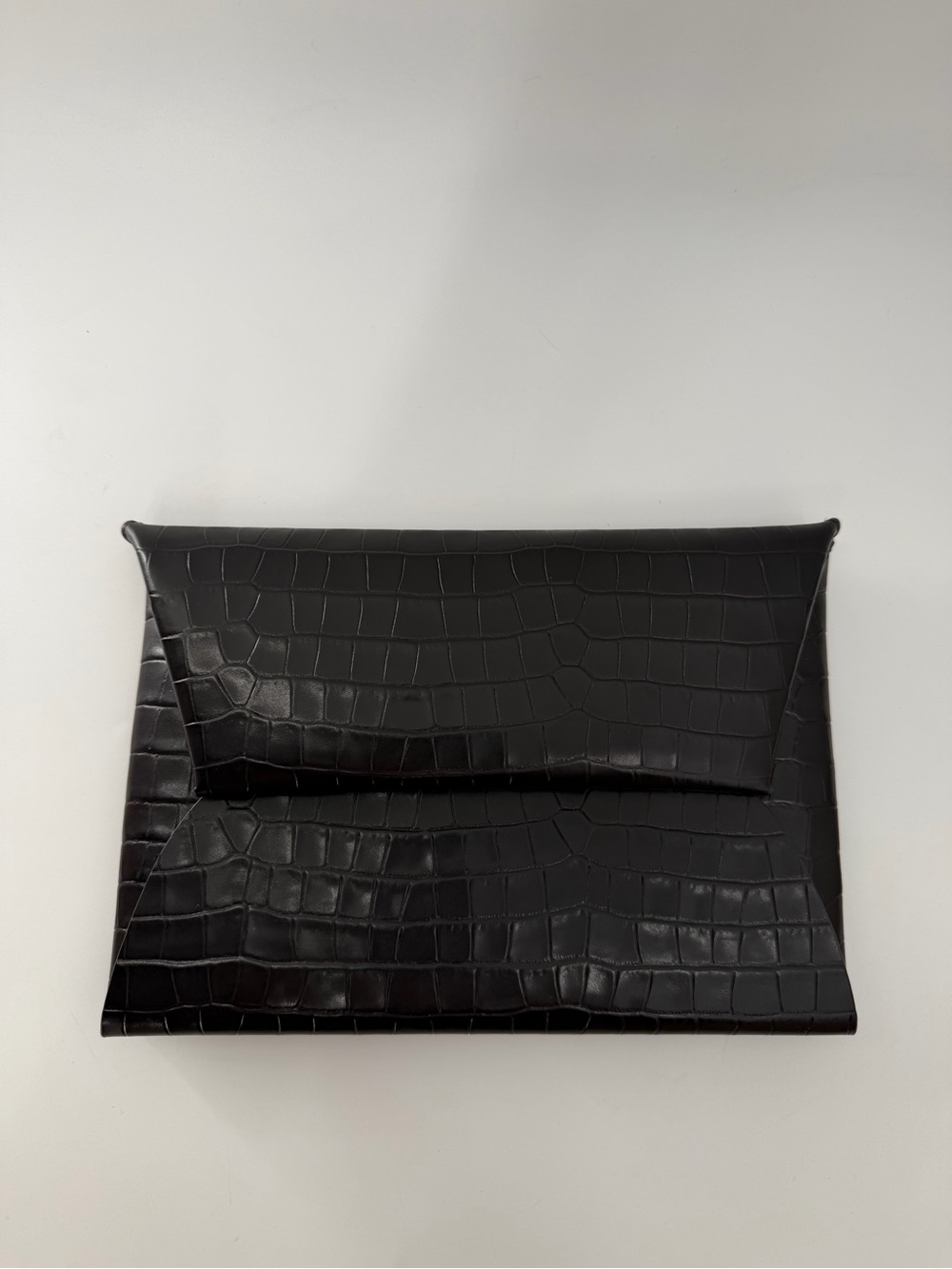 Cos Crocodile Effect Patent Leather Pouch In Brown